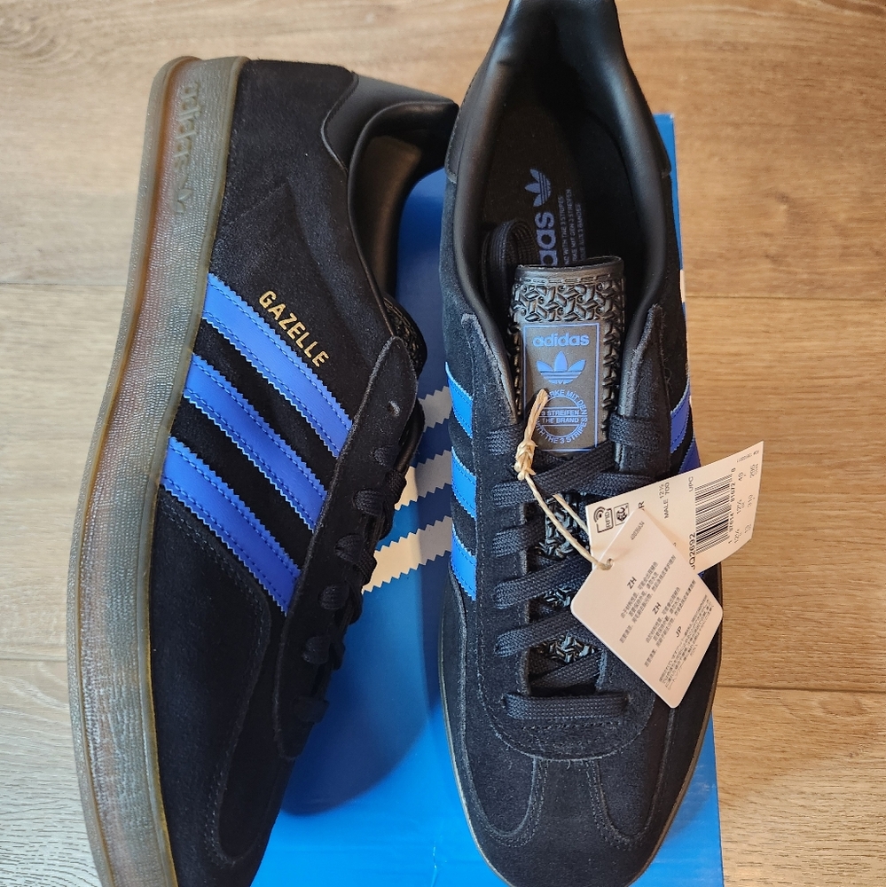 Adidas Mens Gazelle Indoor Style JQ2692 Sz 13.0 Core Black Blue/Gum